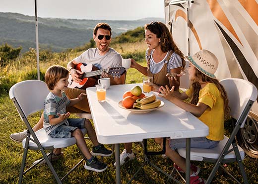 A family with an RV on vacation